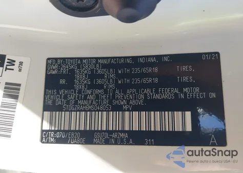 2021 Toyota Highlander Xle from USA, damaged, VIN 5TDGZRAH6MS048053